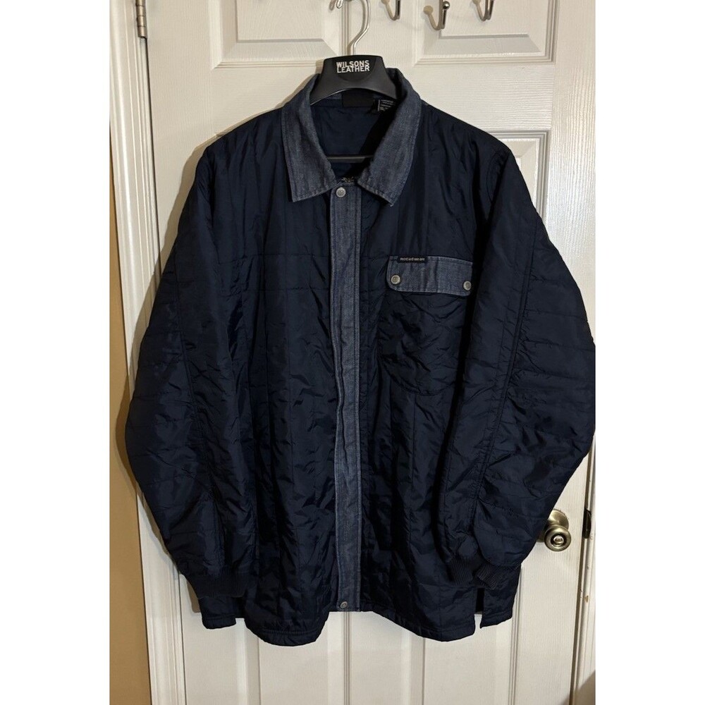 Vintage Rocawear Y2K Zip/Snap Up Denim Trim Puffer Coat Blue Men’s Size 3XL